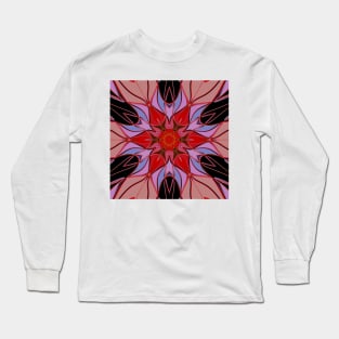 Cartoon Mandala Flower Red Blue and Pink Long Sleeve T-Shirt